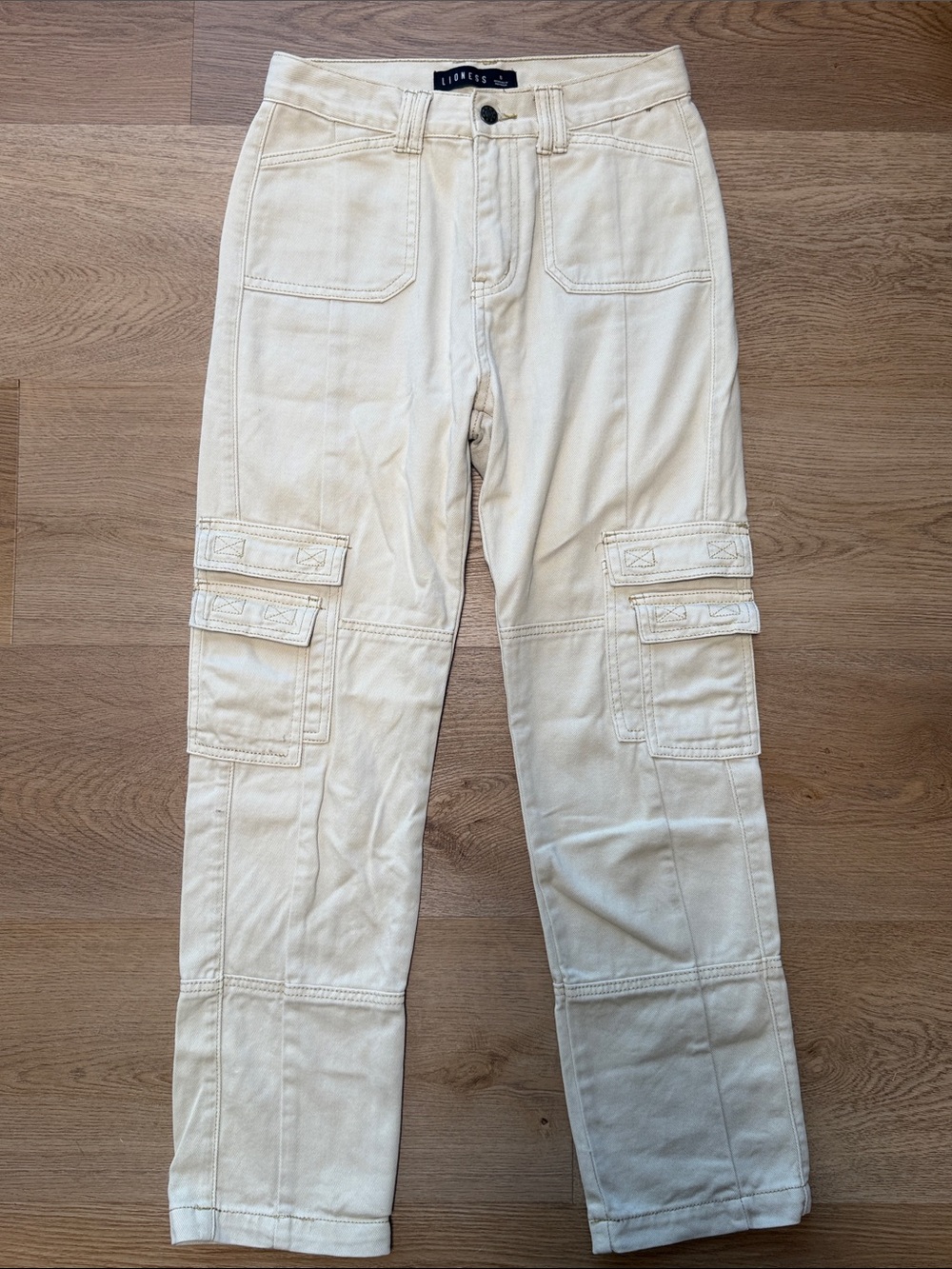 Lioness Cream Cargo Pants with Multiple Patch Pockets